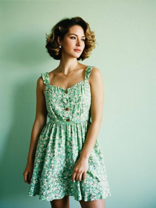 Woman in Mint Green Floral Dress