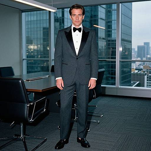 Confident Man in Tuxedo by Skyscraper