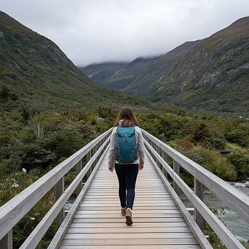 Woman Journeying on Carretera Austral Bridge