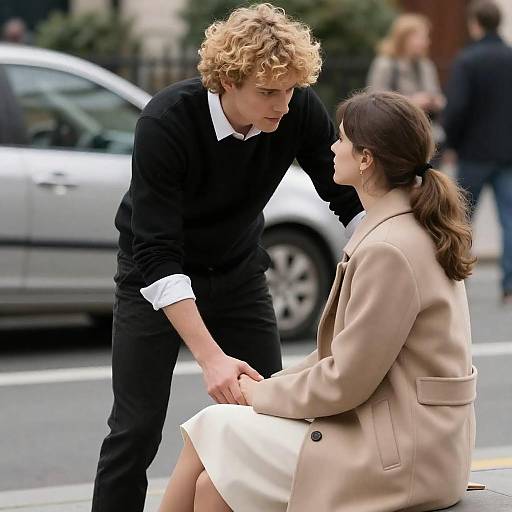 Urban Romantic Moment on City Street