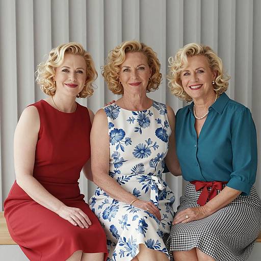 Three Women in Colorful Outfits Smiling