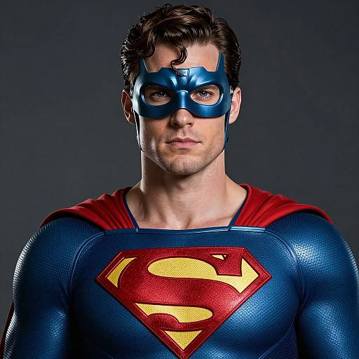 Male Superhero in Blue and Red Costume with Mask