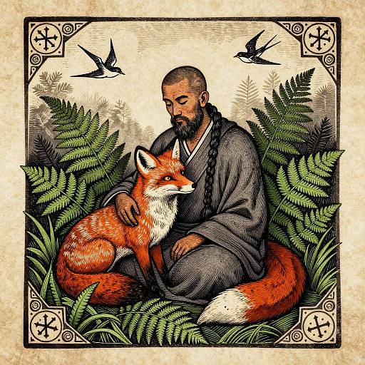 Serene Tribal Woodblock Monk Print