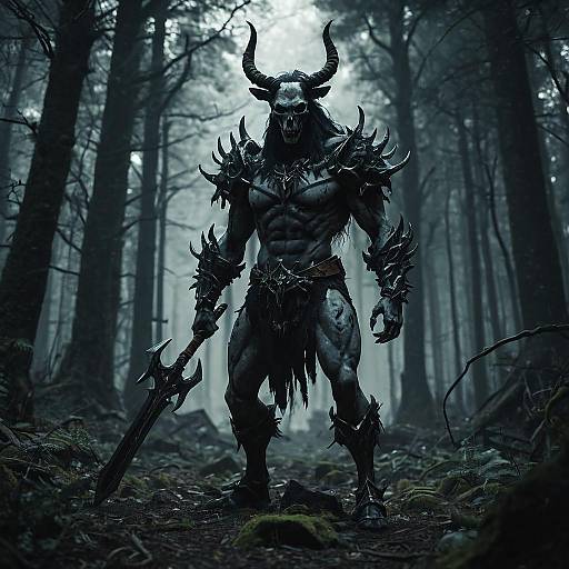 Horned Necromancer Warrior in Dark Forest