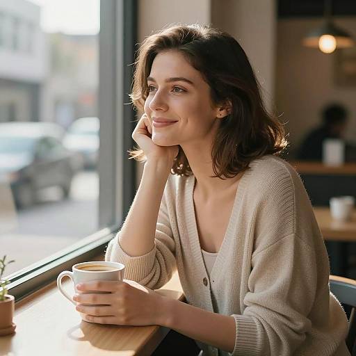 Relaxed Woman Enjoying Coffee at Café