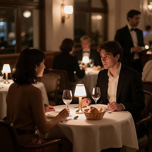 Couple Dining in Elegant Restaurant