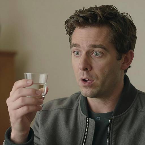 Surprised Man Holding a Glass of Water