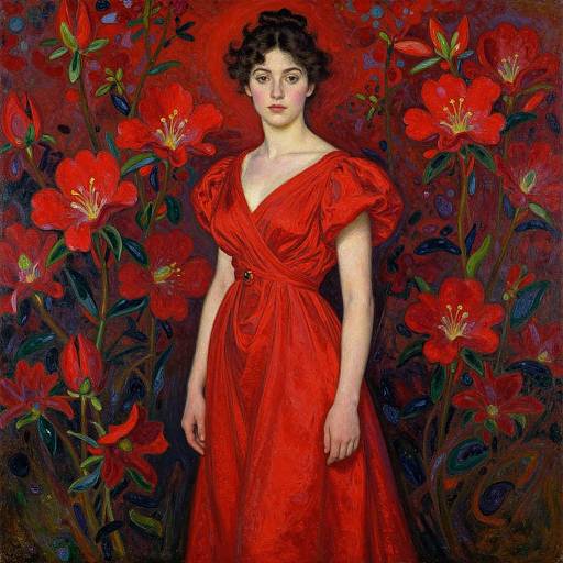 Woman in Red Amid Blooming Flowers
