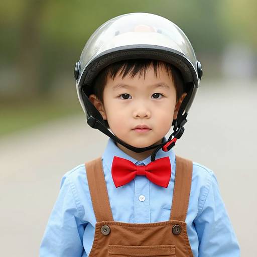Boy in Helmet and Bow Tie