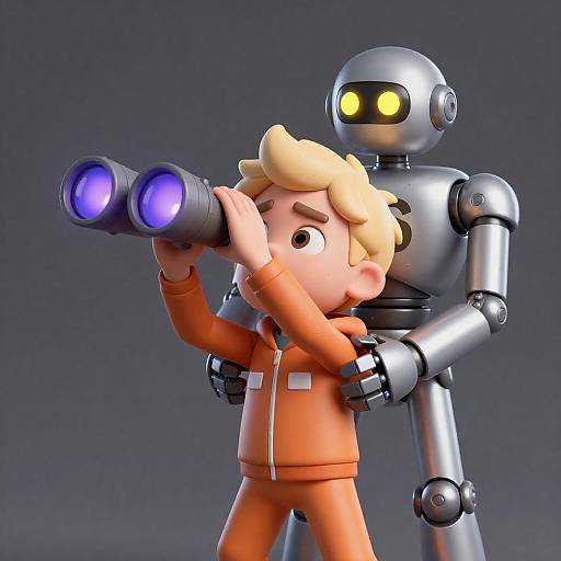 Frightened Boy and Grinning Robot Encounter