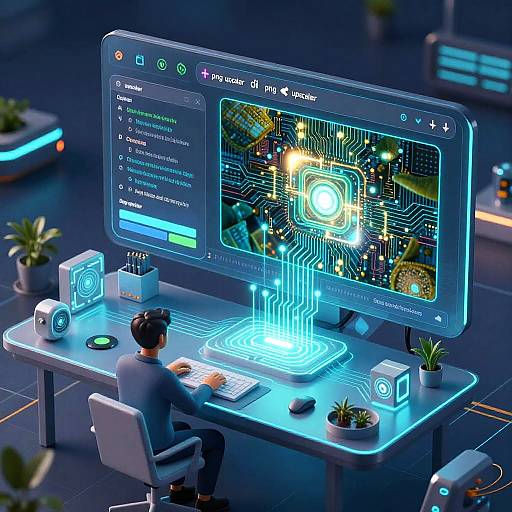 Futuristic PNG Upscaler Interface