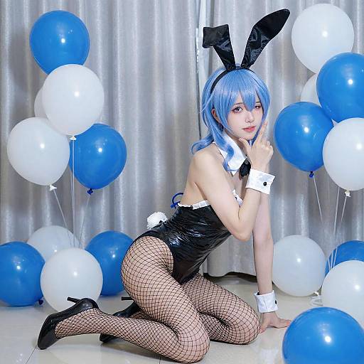 Anime Maid Cosplay with Blue Hair
