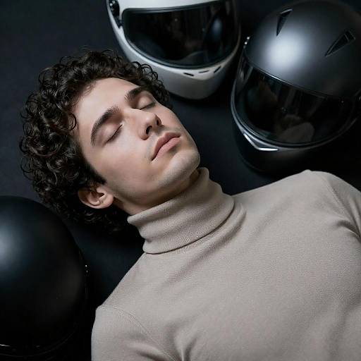 Calm Man with Motorbike Helmets
