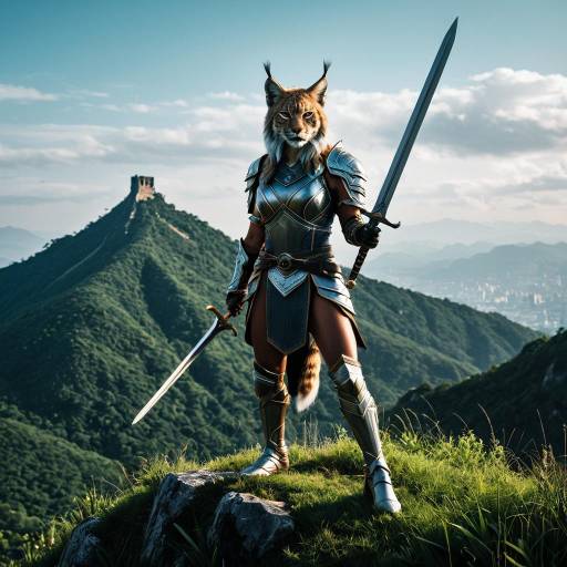 Lynx Warrior in Armor with Swords
