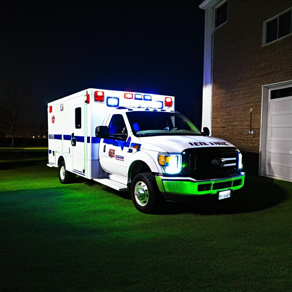 Nighttime Scene of Parked Ambulance