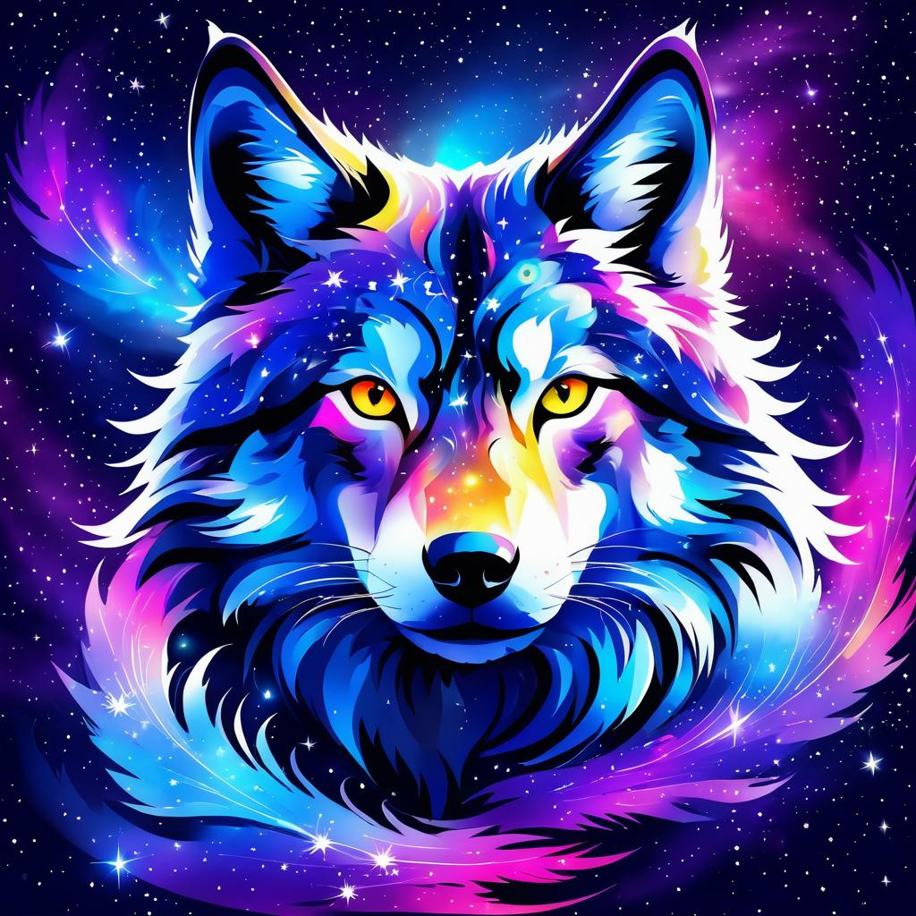 Celestial Wolf in a Starry Night