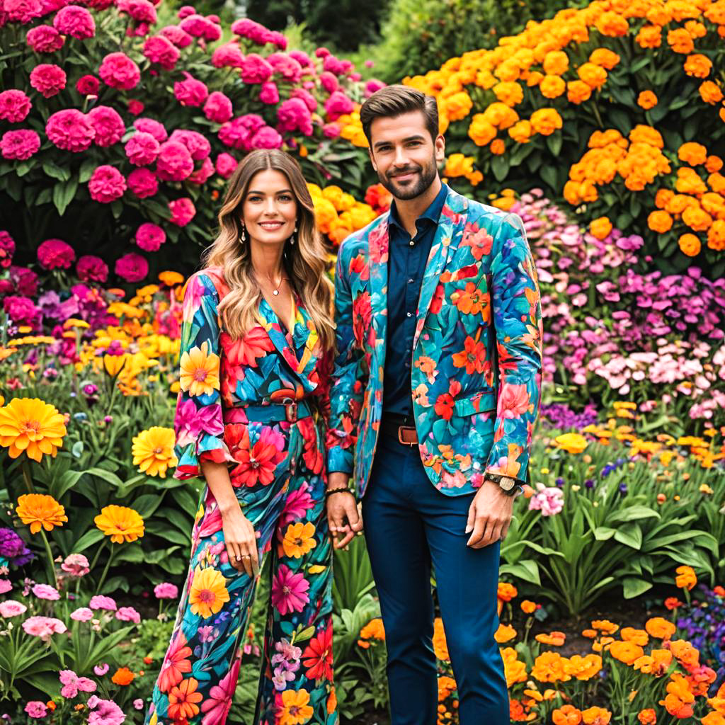 Stylish Couple in Floral Paradise