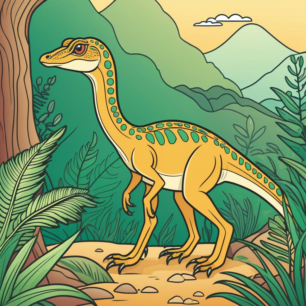 Cute Coelophysis Coloring Book Illustration