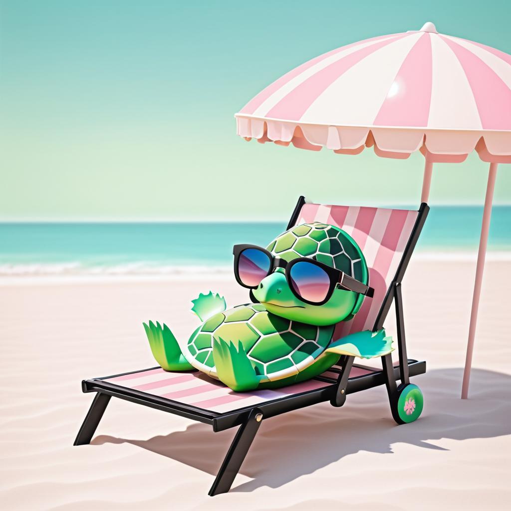 Whimsical Turtle on a Beach Chair