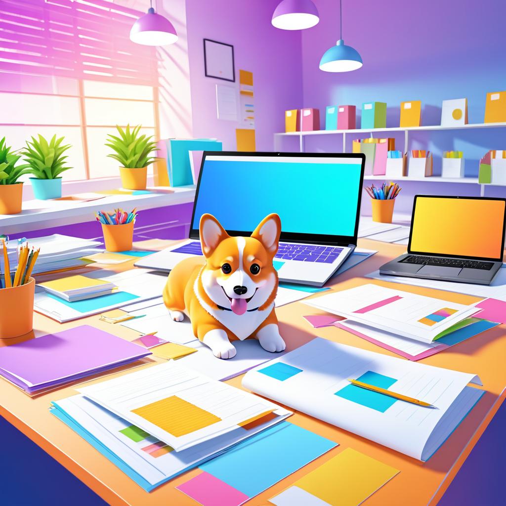 Cheerful Corgi in a Modern Office