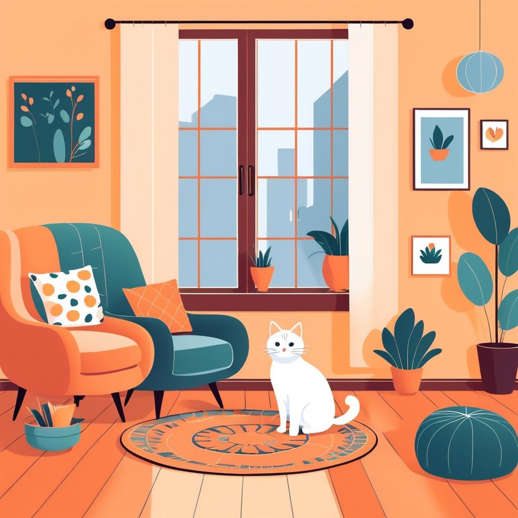 Cozy Cat in Cartoon Living Room