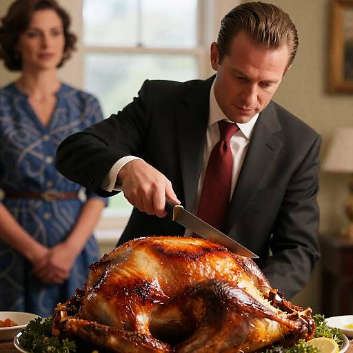 Elegant Dining Scene with Turkey and Guests
