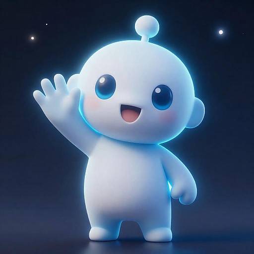 Glowing Blue Cosmic Character Raising Hand