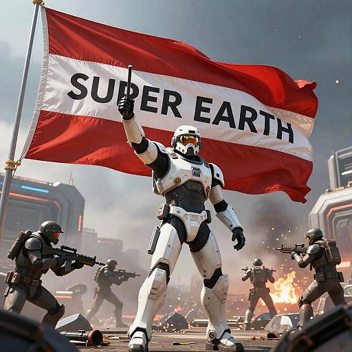 Helldivers Super Earth Flag in Battle