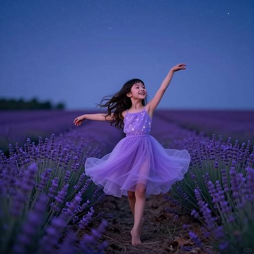 Young Girl Dancing in Lavender Field