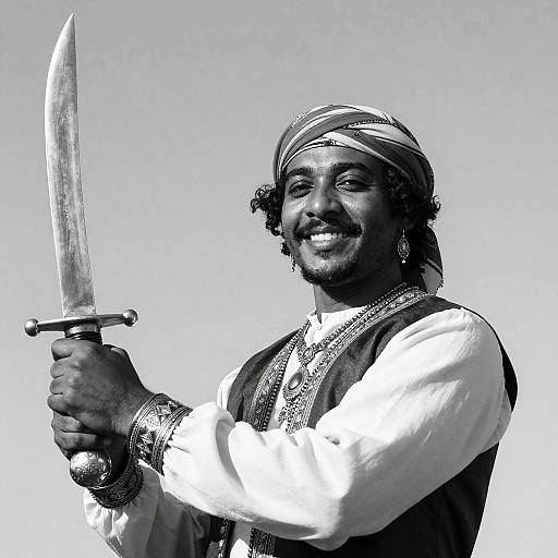 Man with Curved Sword in Traditional Attire