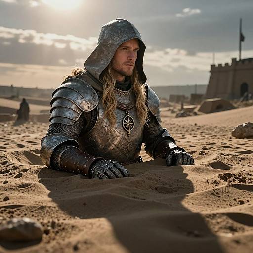 Epic Medieval Knight at Sunrise