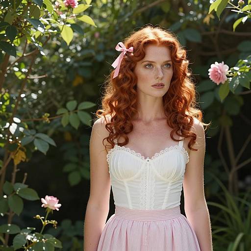 Radiant Woman in Lush Garden Setting