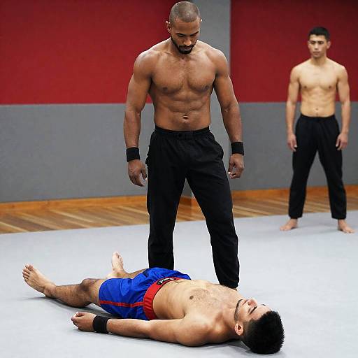 Dynamic Action Scene with Shirtless Men