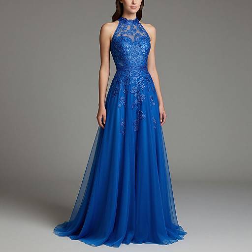 Elegant Woman in Blue Tulle Dress