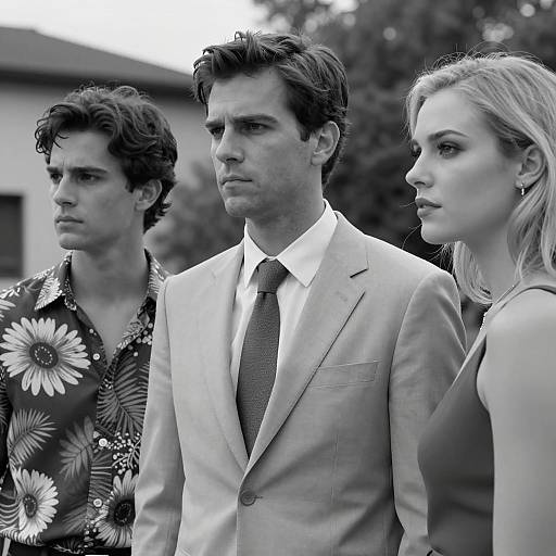 Intense Black-and-White Portrait of Three