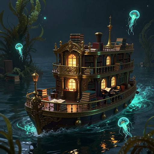 Ornate Midnight Floating Library Barge