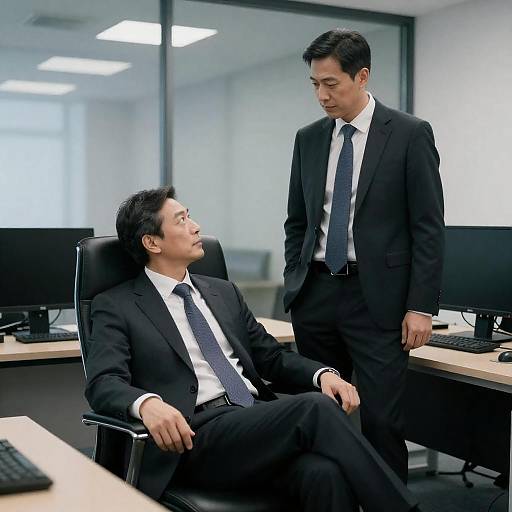 Two Executives Discuss in Modern Office