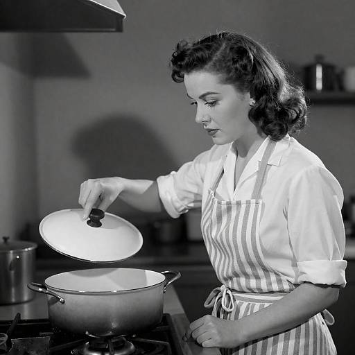 1940s Woman Cooking in Black-and-White