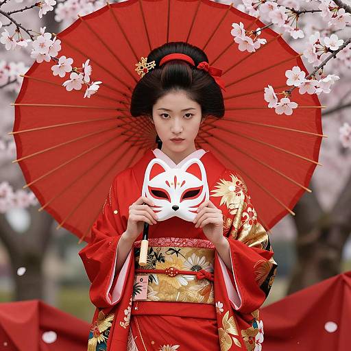 Elegant Japanese Woman in Vibrant Kimono