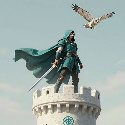 Mysterious Hooded Warrior on Tower