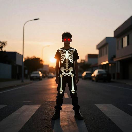 Glowing Skeletal Rider on City Crosswalk