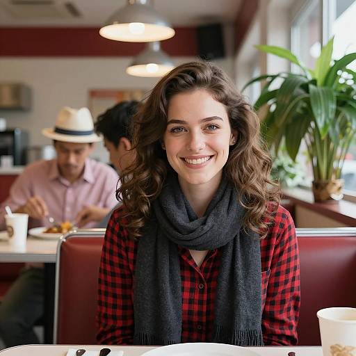 Cheerful Woman in Diner Setting