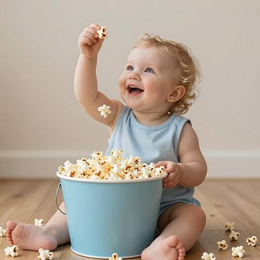 Toddler with Bucket of Popcorn