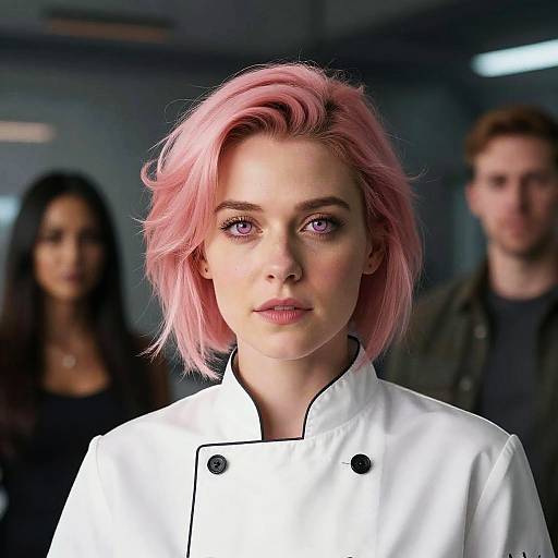 Female Chef with Pink Hair and Light Pink Eyes