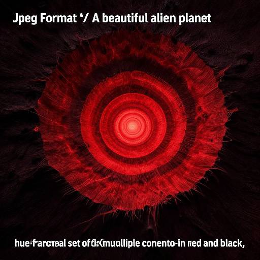 Digital art of a red, concentric, glowing alien planet with black background; text reads 
