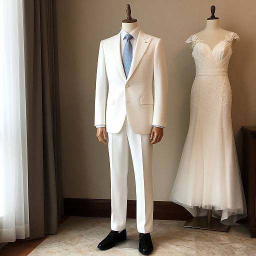 Elegant Slim Groom in White Suit
