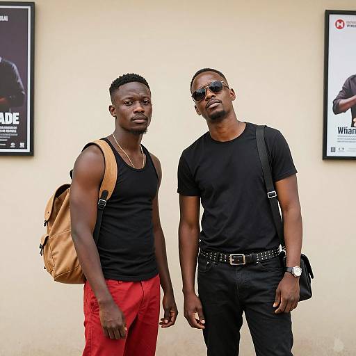 Stylish Duo Against Urban Backdrop