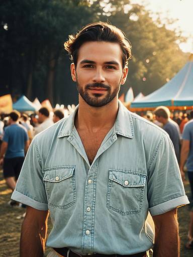 Man in Casual Shirt at Summer Festival