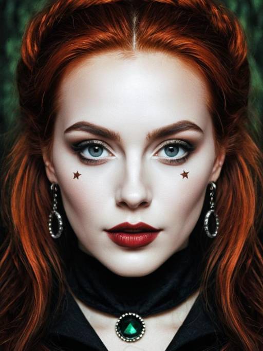 Red-haired woman with mystical makeup