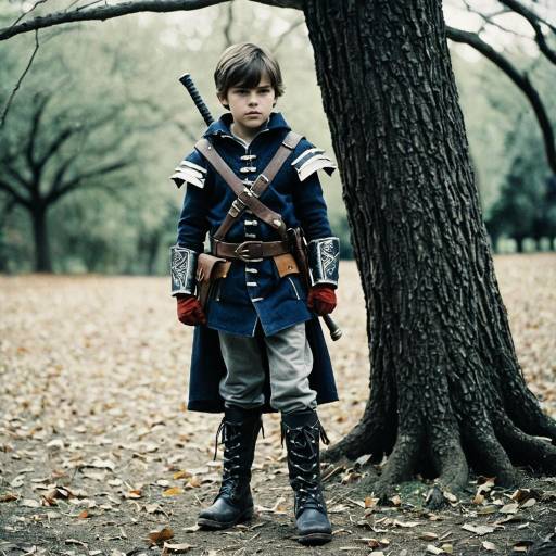 Boy in Fantasy Warrior Costume Outdoors